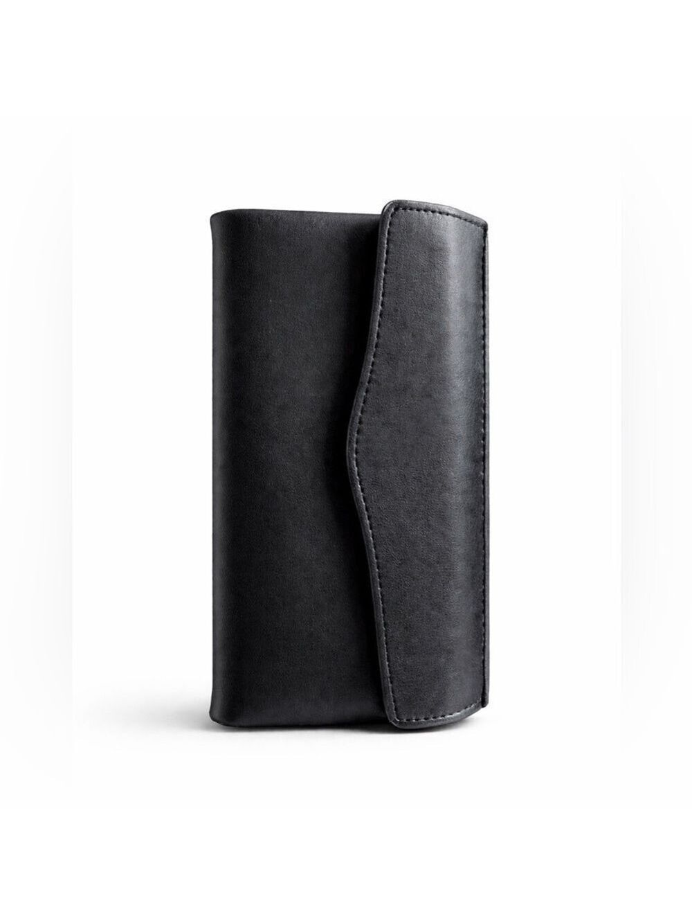 Black Leather Long Wallet Clutch Snap Zip